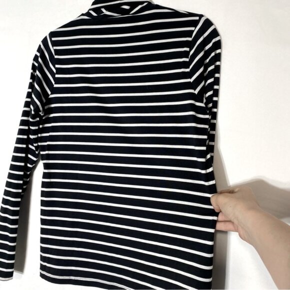 Banana Republic Threadsoft Black White Striped Long Sleeve Turtleneck Shirt M - Picture 8 of 14